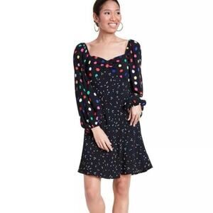 Rixo Black Polka Dot Dress sz 10 Long Sleeve Polka Dot Dress